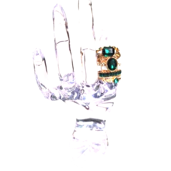 Ring Set Green Zirconias Gold Tone - Picture 3 of 10